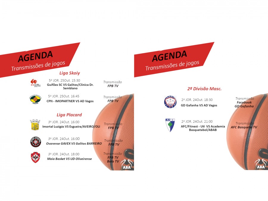 Transmissões dos jogos em direto dos Clubes da ABA - 23 a 25/10